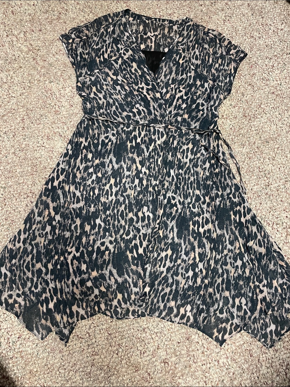 All saints leopard Animal Print V-Neck Dress with tie waist- new